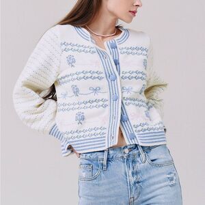 For Love Bell Cardigan – Keoni Blue Bells LoveShackFancy Inspired Sweater Sz S